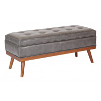 OSP Home Furnishings KAT-BD26 Katheryn Storage Bench in Deluxe Pewter Bonded Leather with Light Espresso Legs